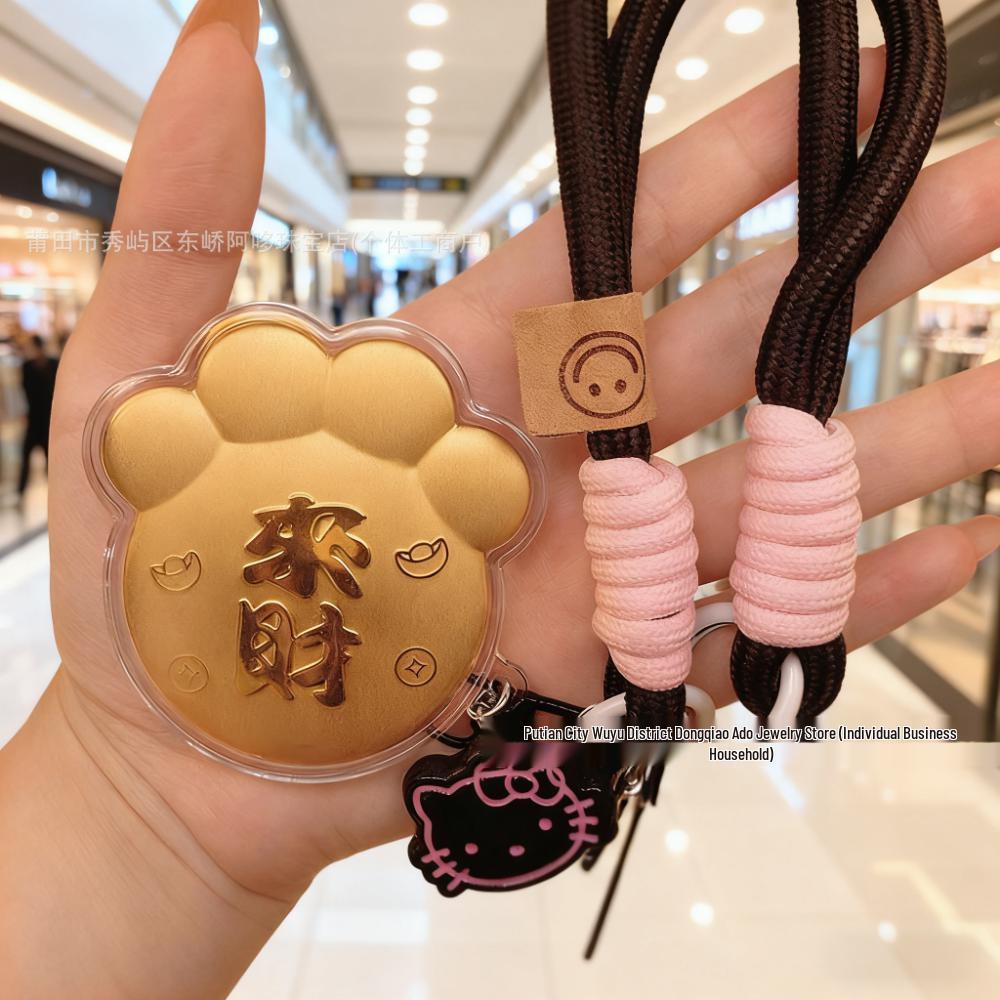 Pingente de Bolsa Gato da Sorte de Ouro Puro 999 20mg e Chaveiro de Urso