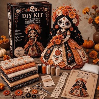 Sada na výrobu látkových panenek Patchworková sada na tvoření Roztomilá Halloweenská DIY sada na šití Den mrtvých