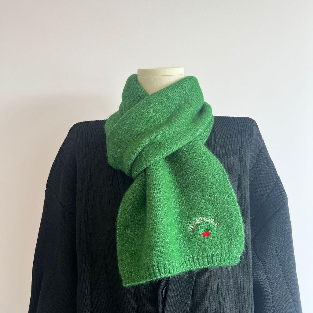 New Korean Style All-match Cute Cherry Scarf for Women In Autumn and Winter Student Couple Warm Embroidered Word Scarf All Match