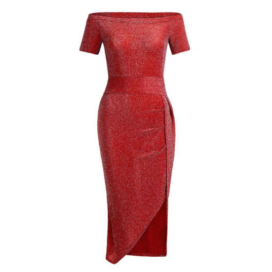 Bodycon Dress Off Shoulder Shiny Spring Autumn Slash Neck Strapless High Split Dress for Wedding