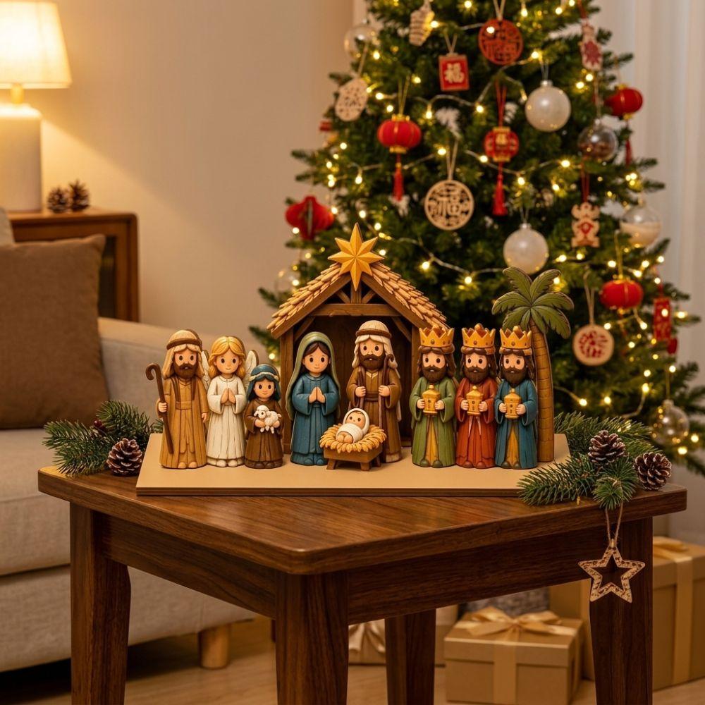 Christian Religious Figure Table Ornament Vintage Rustic Xmas Manger Scene Decor Study Decor