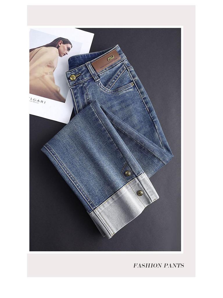 Women's High Waist Slim Fit Retro Jeans - Spring/Autumn Stretch Narrow & Straight Petite Length