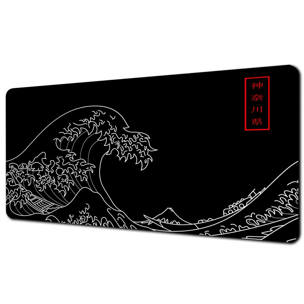 Great Wave Black Desk Mat Mousepad Japanese Art Mouse Pad Rubber Mat Mouse Carpet Table Pads Pc Mats 900x400 Office Accessories