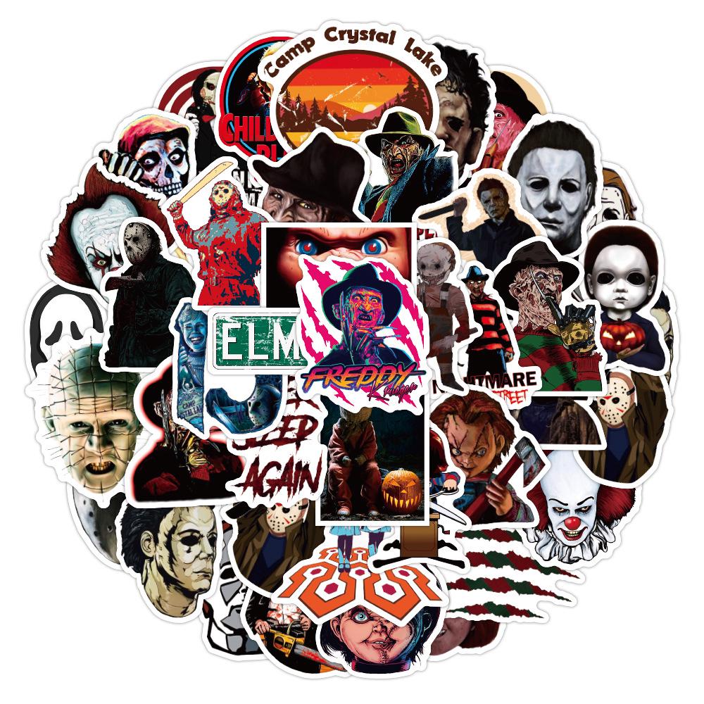 50 wodoodpornych naklejek z postaciami z horrorów na Halloween do laptopów i walizek