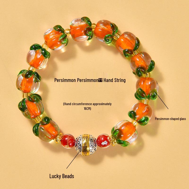 Persimmon Ruyi Glass Bead Bracelet: Women's Handmade Good Luck Jewelry, Popular Tourist Souvenir
