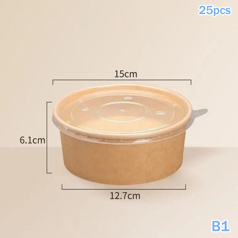 25pcs Kraft Paper Bowls Cups Fruit Salad Bowl Kraft Containers Salad Food Prep Kraft Box Cream Ice Snack Storage 500/750/1000ml