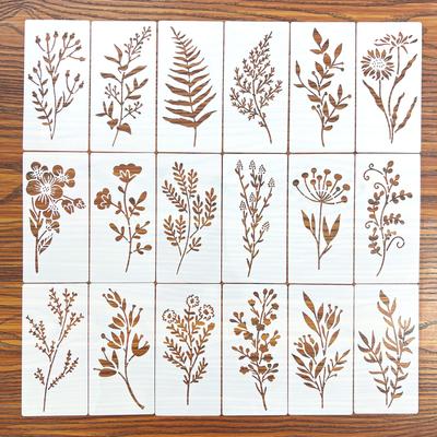 18pcs DIY Floral Painting Stencils, Reusable Plastic Templates for Wood, Fabric, Paper - Craft Supplies for Spray Painting