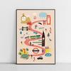 Plakat mapa mapy Londyn ilustracja w czarnej ramie