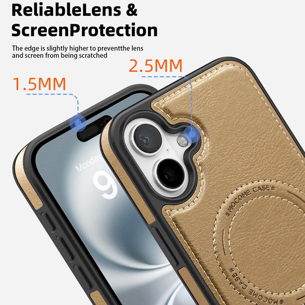 For iPhone 16 Plus Case Compatible with MagSafe Kickstand Leather Phone Back Cover