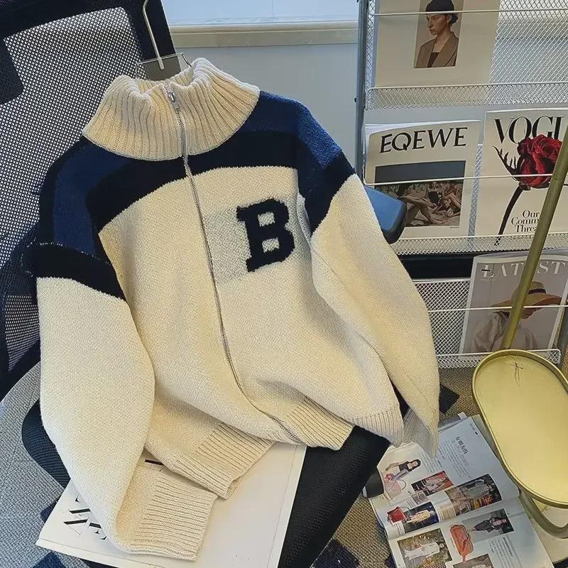 Herren Herbst 2023 Lockerer Halbpullover mit doppeltem Reißverschluss - Verdickte Strickjacke im Hongkong-Stil