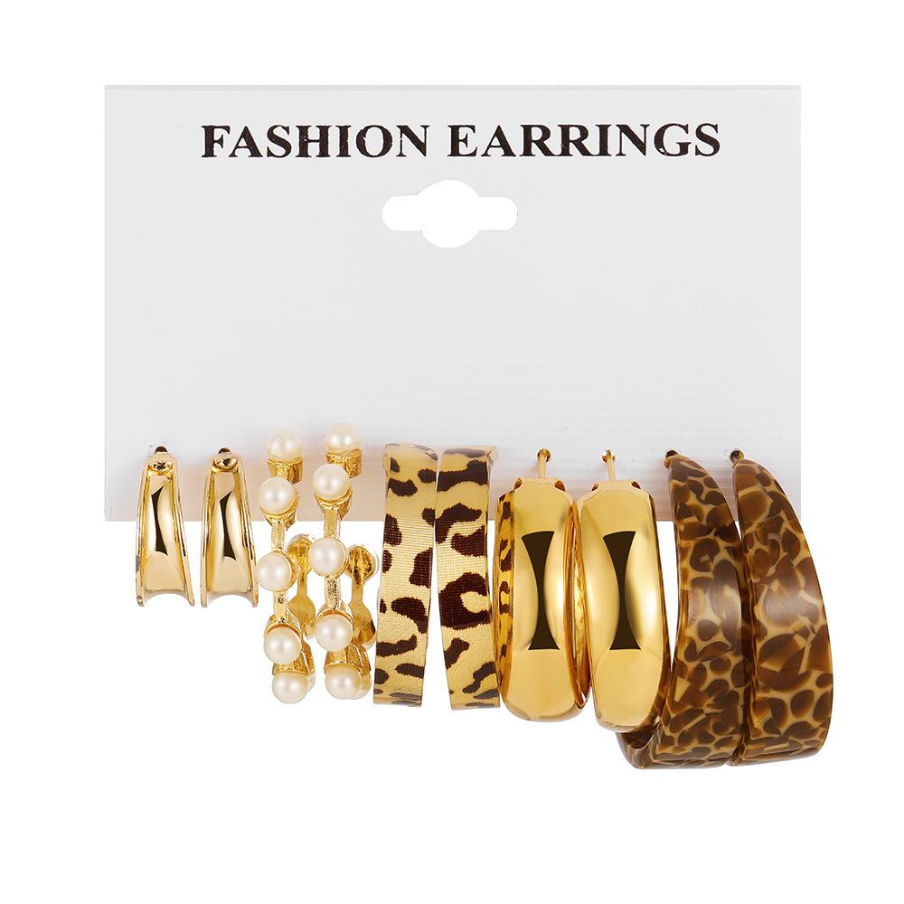 

IF ME 10 Pcs Acrylic C-shaped Leopard Print Earring for Women European and American Metal Earrings Light Luxury Accessories