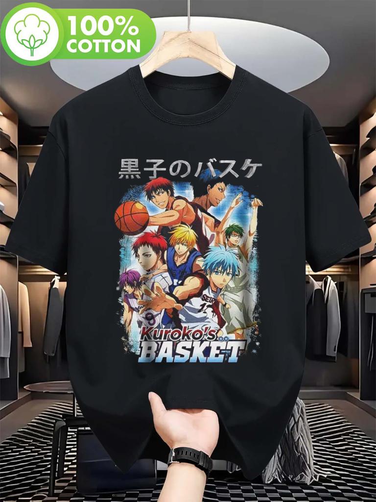 2026 Spring Festival Mens Retro Anime Basketball Tshirt Loose Street Style Black Basketball Character Print