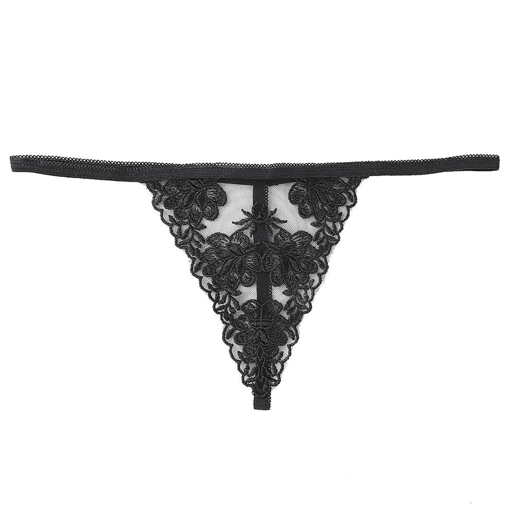 Embroidered Flower Thong Lace Transparent Mesh Underwear
