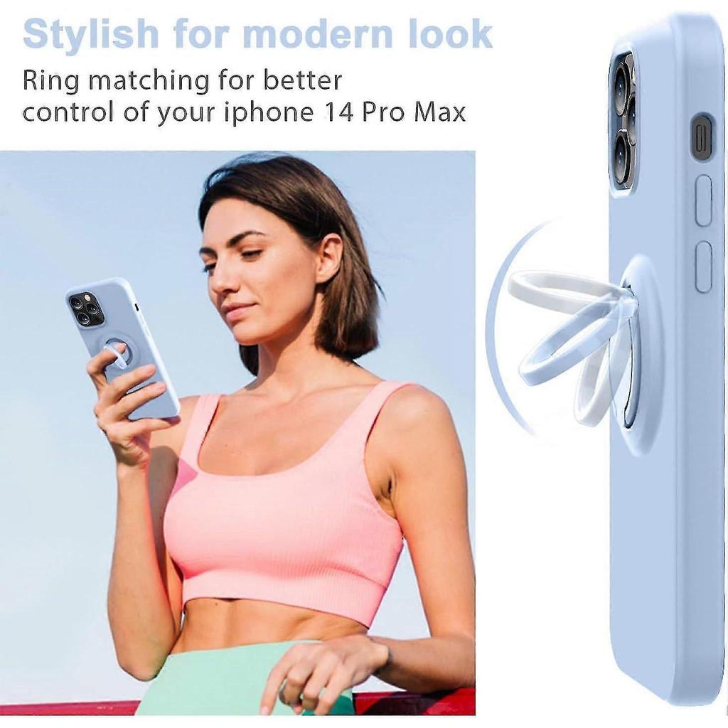 Kompatibel mit iPhone 14 Pro Max Hülle mit Ring-Ständer | Flüssigsilikon | Mikrofaser-Innenfutter | Kratzfeste Vollkörperschutzhülle Stoßfest F