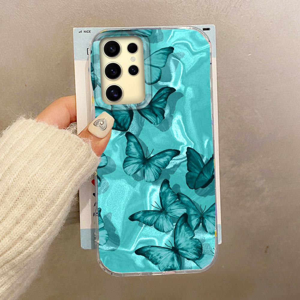 Purple Butterfly Water Wave Texture Phone Case for Samsung Galaxy S25 S24 S23 S22 S21 FE Plus Ultra Shell Silicone Back Cover