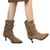 Pointed high-heeled short boots women's 2025 new autumn retro pleated piled boots thin heels western thin boots