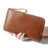 Genuine Leather Clutch Wallet Men Crazy Horse Vintage Handmade Zipper Pouch with Pen Case
