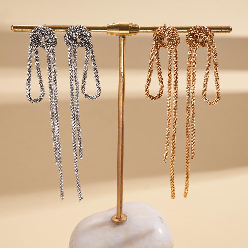 Chain knotted tassel stud earrings metal design earrings earrings