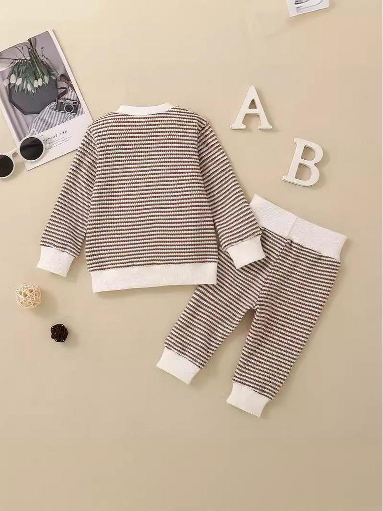 Set T-shirt a maniche lunghe a righe multicolore unisex e pantaloni per neonato/bambino YT2407