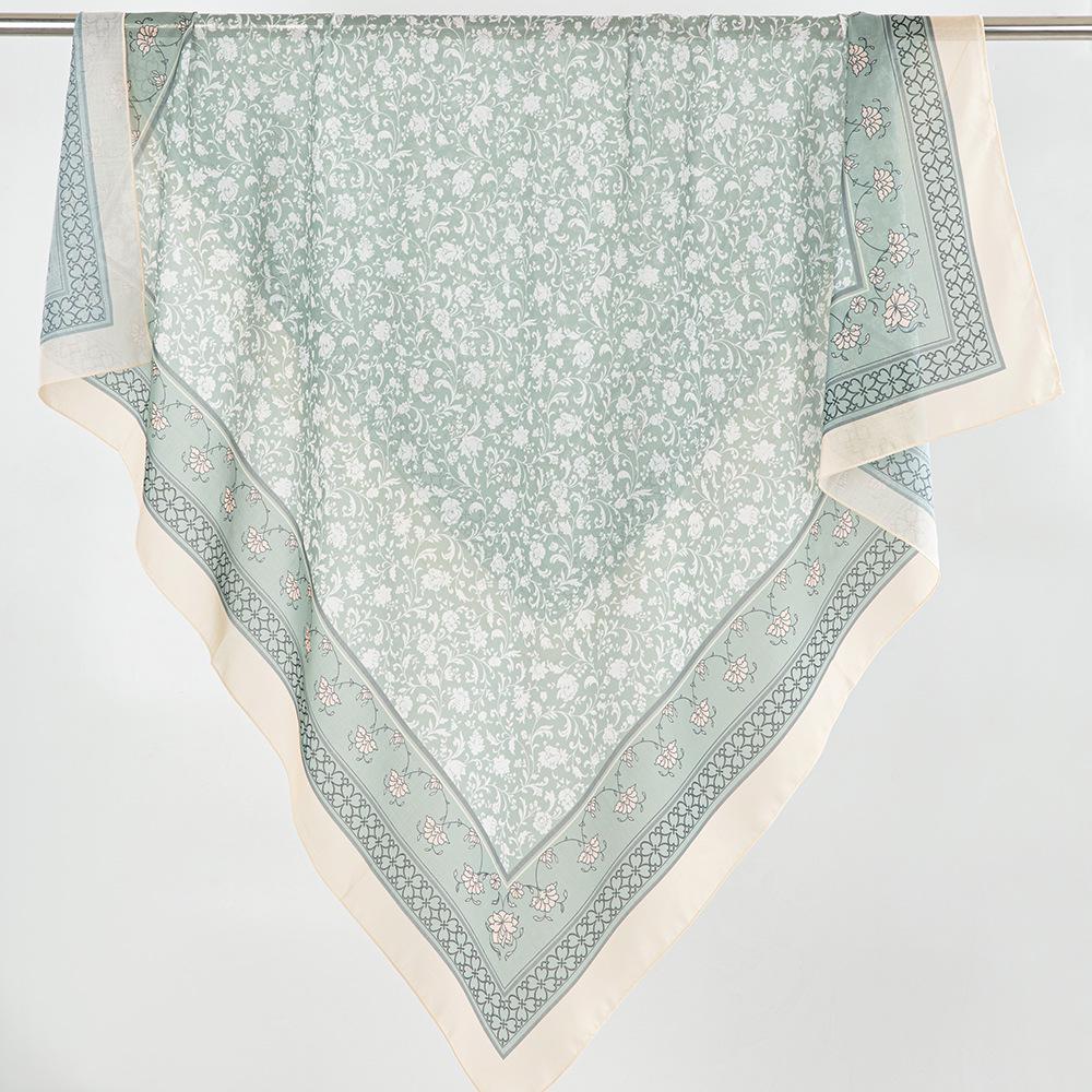 Floral Print Square Scarf with Right Angle Hem