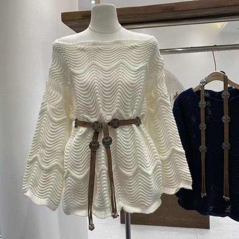 Autumn and Winter Lazy Loose Top with Hollowed Out Pullover Knitted Women's Sweaters