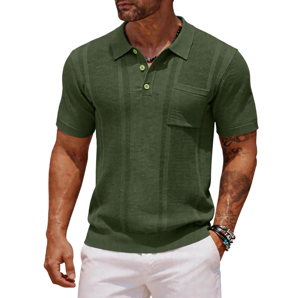 Men's Casual  Shirt - Summer Plain-color Pocketed Open-front Short-sleeved Top