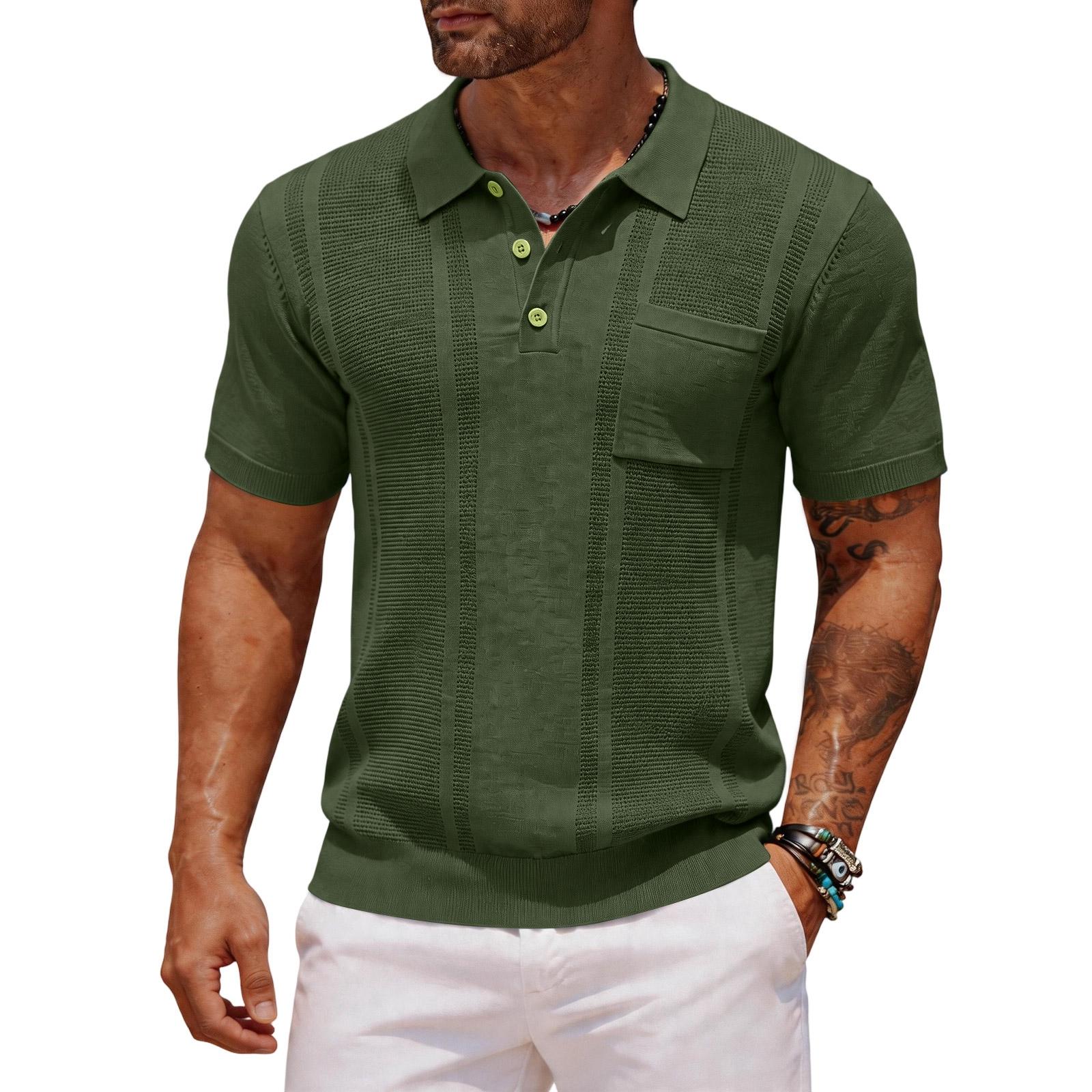 

Men s Casual Shirt - Summer Plain-color Pocketed Open-front Short-sleeved Top L армия зеленый