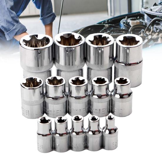 14Pcs External Torque Star Socket Set Drive Inverted Hexagonal Torx Impact Repair Tool Hand Tool Suit