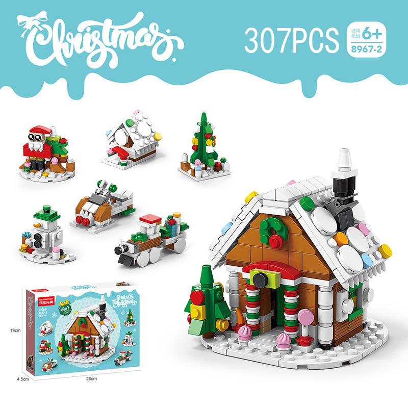 Ville Créative Village d'Hiver Père Noël Maison en Pain d'Épice Train de Noël Rennes Traîneau Ensembles Blocs de Construction Jouets pour Enfants Cadeau