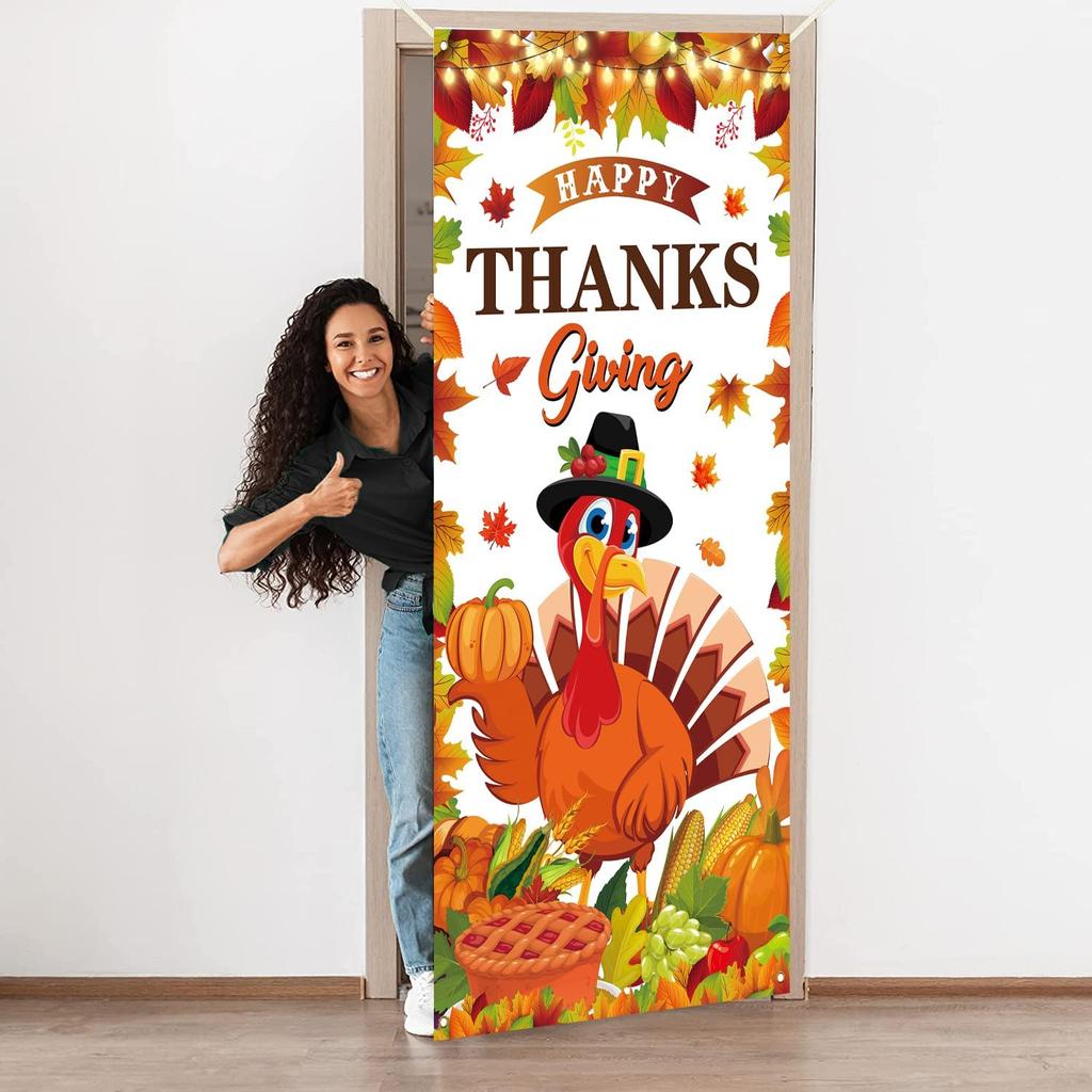 Thanksgiving Party Decorations Large Size Happy Thanksgiving Door Cover for Fall Thanksgiving Party Decorations,71x35 Inch