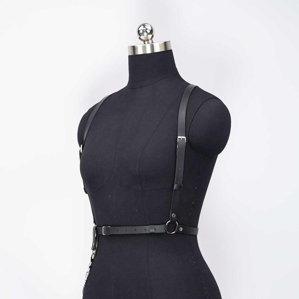 Women's Black Leather Corset Belt: Fashionable Chain Buckle Design | Adjustable Waistband for E-Girl Gothic Punk Rock Outfits