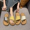 New one-pedal toe slippers women's summer 2025 outer wear metal buckle versatile flat bottom one-word cool slippers French