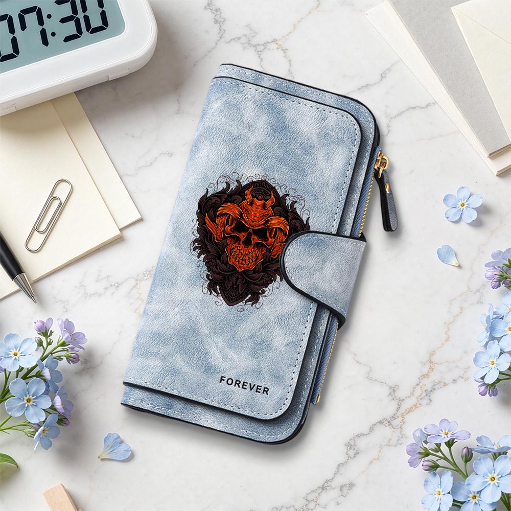 Gothic Skull Printed Long Wallet for Daily Use Stylish Portable Card Holder