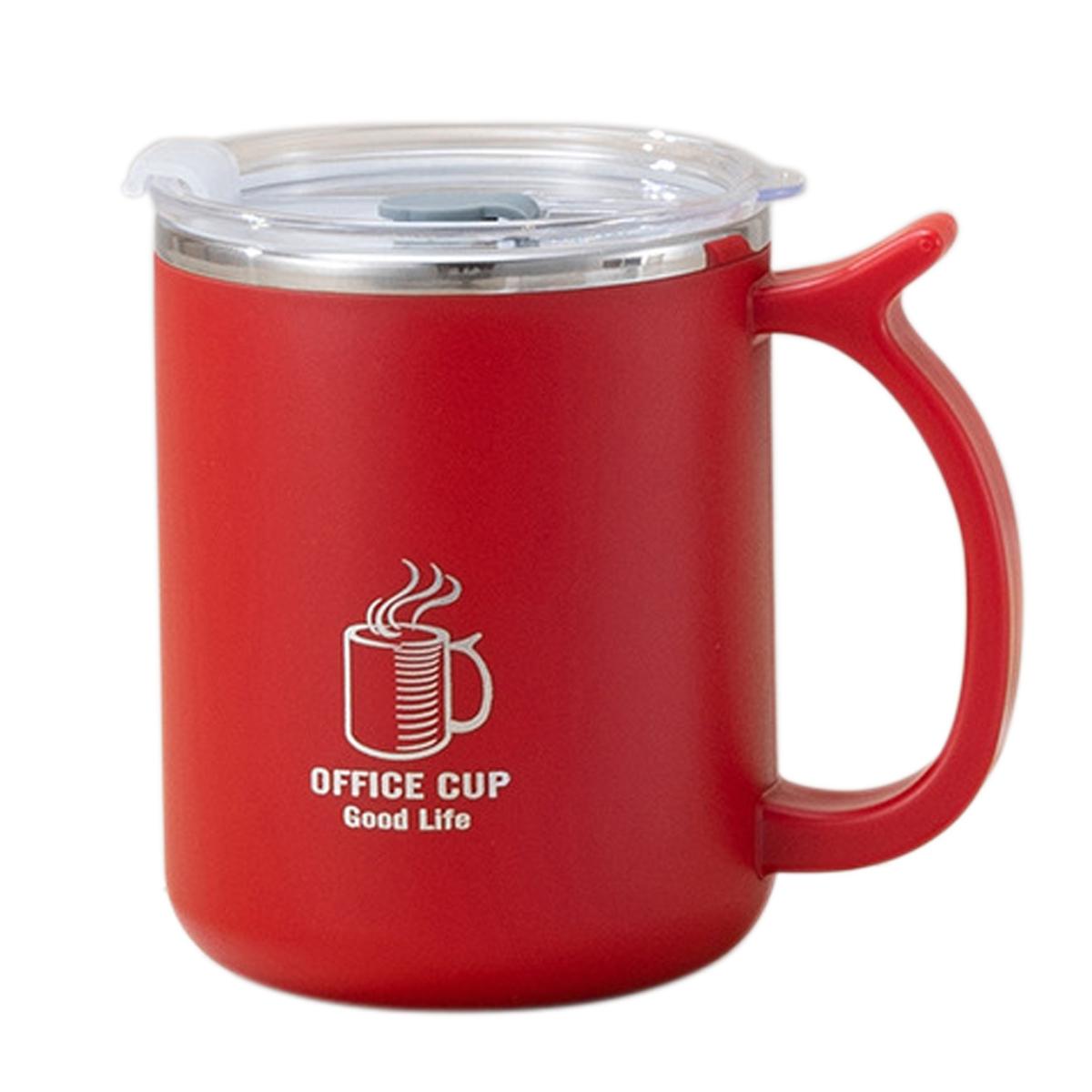 

500 мл Термокружка для молока и кофе с ручкой, 304 нержавеющая сталь, двухслойная изоляция, герметичная чашка для питья, посуда для напитков 401-500ml красный