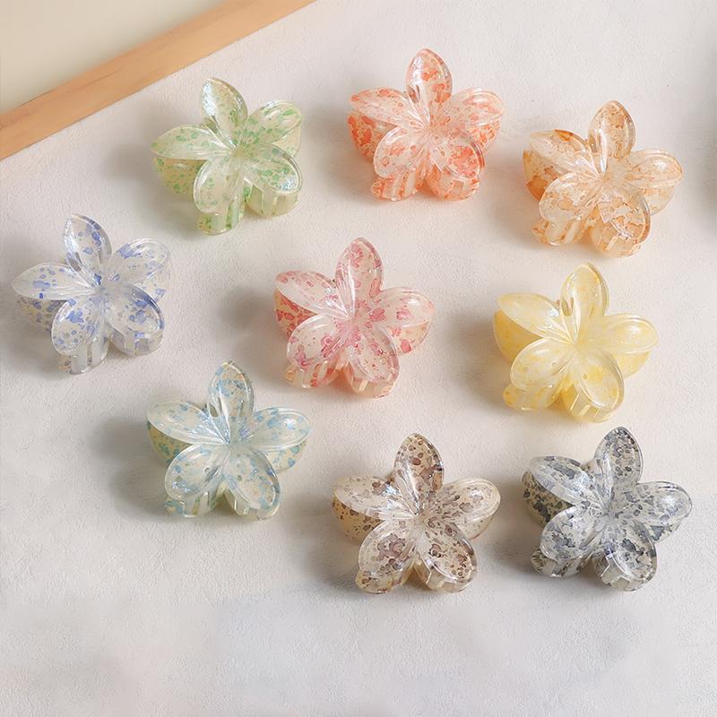 Glitter Flower Hair Clips-Transparent Acrylic Multi-color Fashion Party Hair Accessories with Carton Packaging for Women