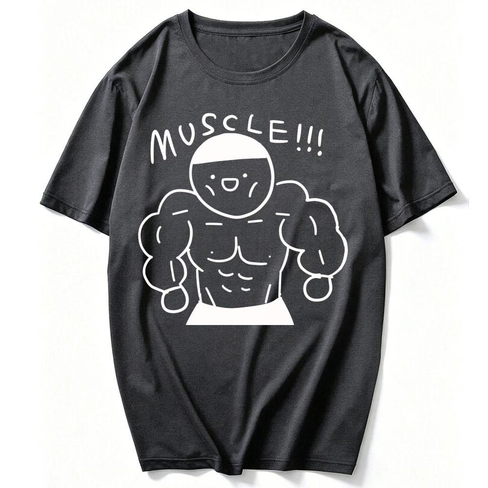 Cotton T Shirt Cartoon Buff Muscular Unisex Six Pack Abs Doodle Print MUSCLE Letter Slogan Graphic Gym Bodybuilding Workout Tees