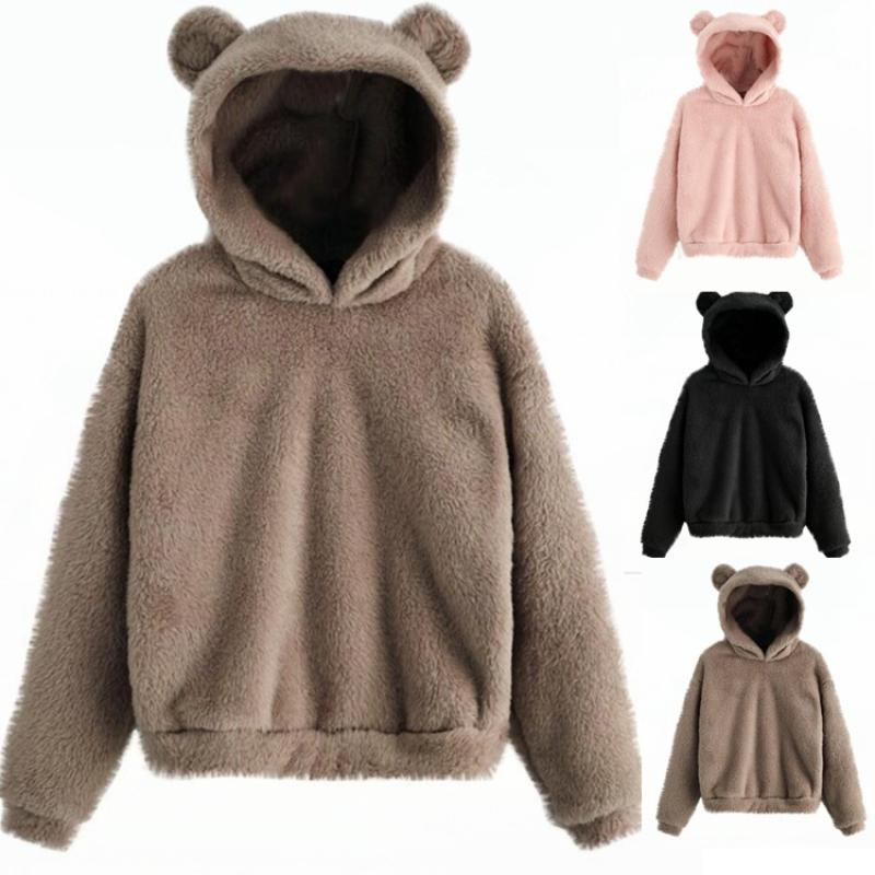 European and American-style Winter/fall Plush Hoodie with Rabbit Ear Design, Warm and Stylish Sweatshirt