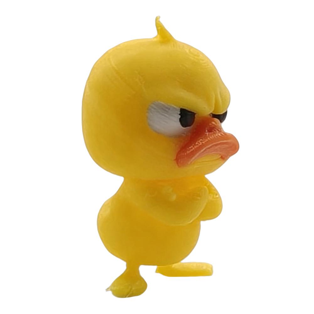 Angry Little Yellow Duck Ornament 3D Printed Angry Yellow Duck Statue - Funny White Eyed Animal Figurine, Humorous Desk Decor
