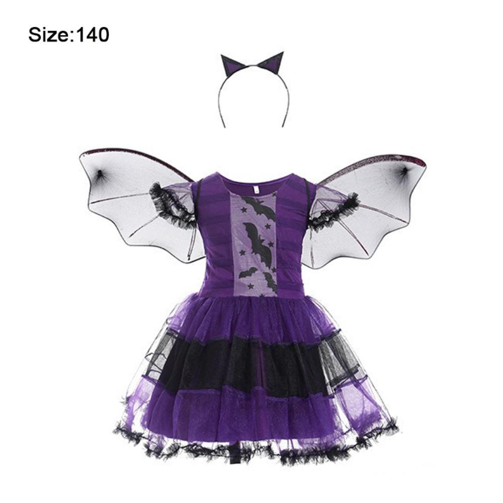 Purple Bat Design Demon Costume Wizard Hat Included Role Play Clothes Cosplay Dress  For Girls