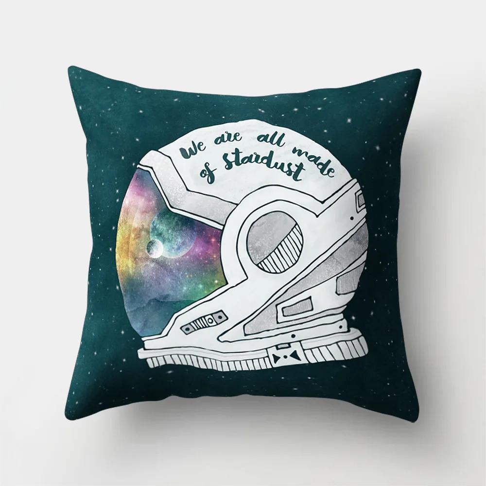 Outer Space Style Polyester Throw Pillow Case Spaceship Astronaut Print Cushion Cover Decorative For Sofa Bed Home Living Room