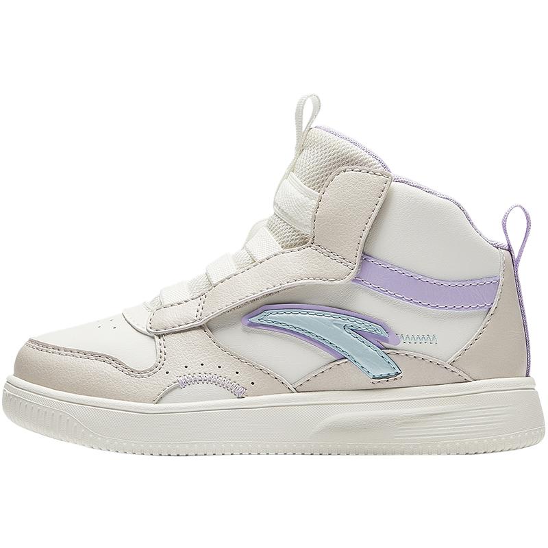 Anta Kids Classic Versatile Lightweight Shock Absorbing High Top Skate Shoes Kids Sneakers White Gray A22439908-1