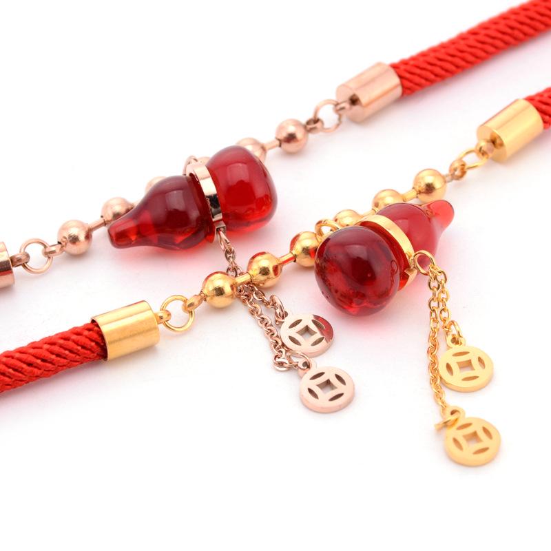 Zodiac Lucky Money Bag Titanium Steel Gold Gourd Red Rope Bracelet