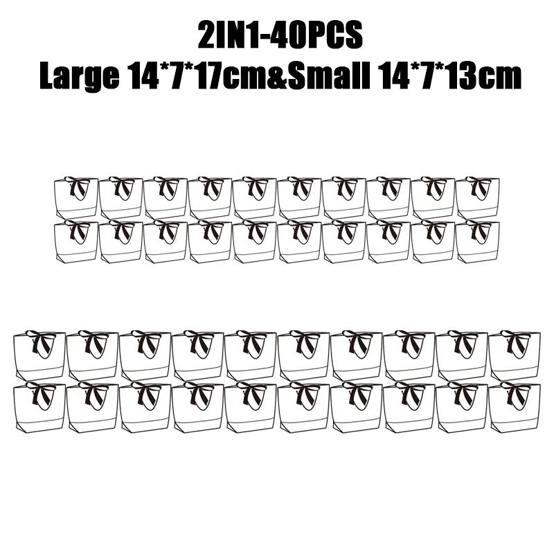 50pcs Ribbon Bow White Paper Tote Gift Bags with Handles Shopping Party Wedding Party Birthday Retail Bags