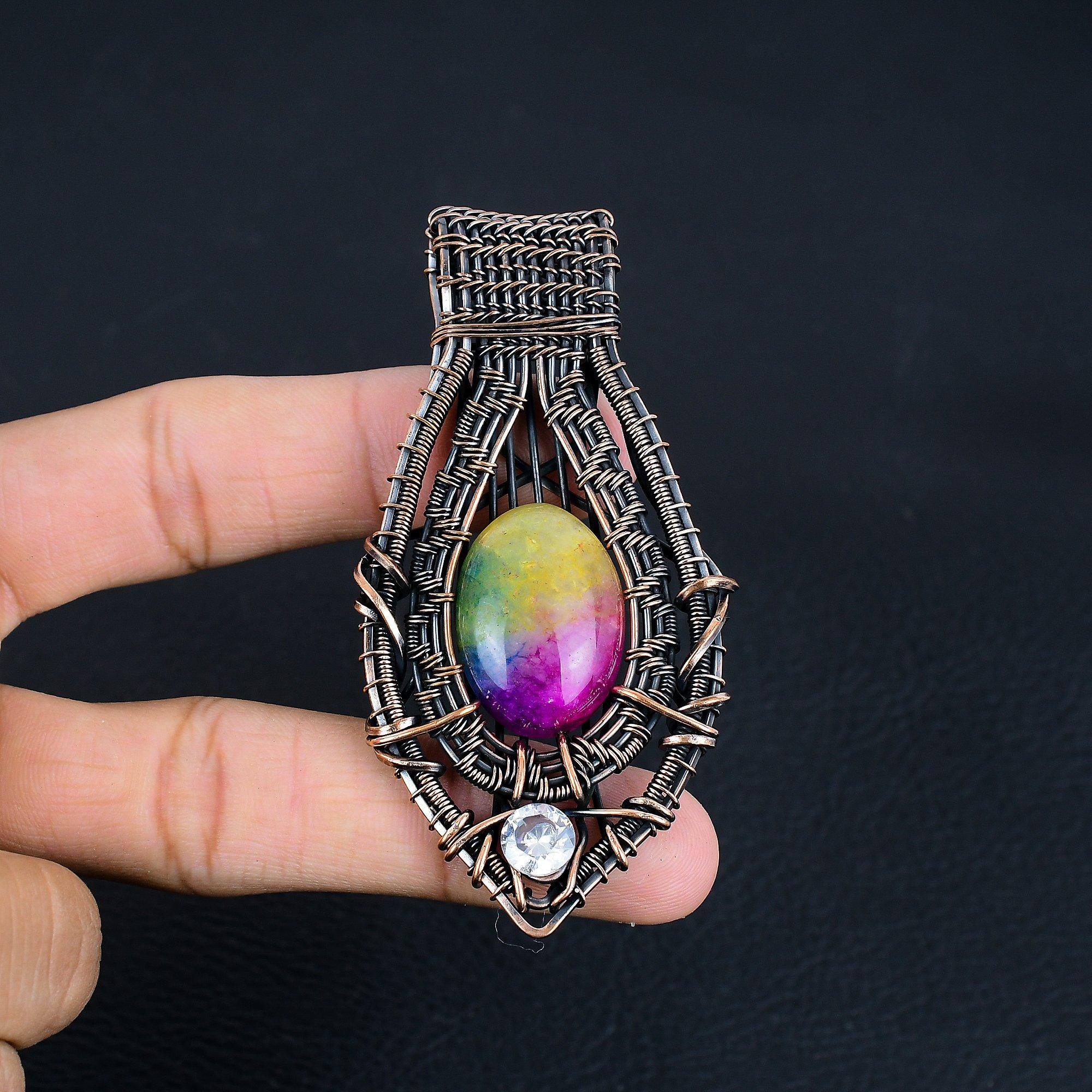 

Rainbow Solar Quartz Jewelry, 999 Copper Wire Wrapped Gemstone Pendant, Handmade Pendant, For Memorial Day 3.14 Inches