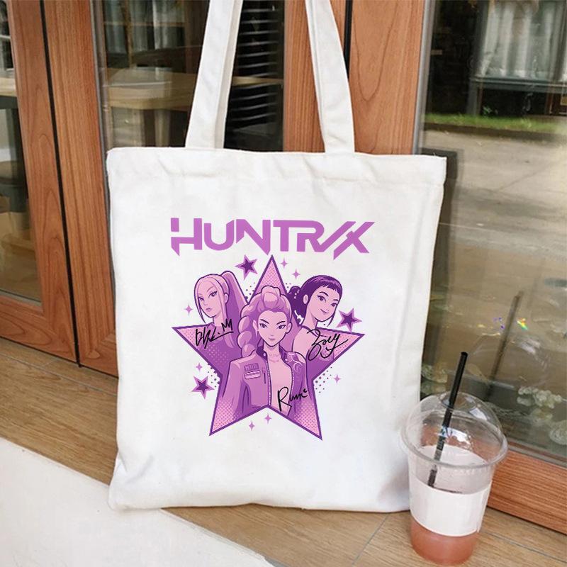 Kpop Demon Hunters Print Shoulder Canvas Bag Daily Shopping Tote