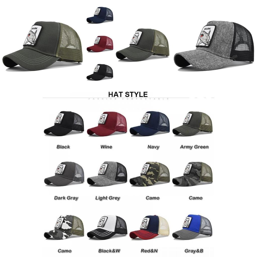 Cute Shark Embroidered Baseball Cap Adjustable Cotton Casual Cartoon Pattern Hat