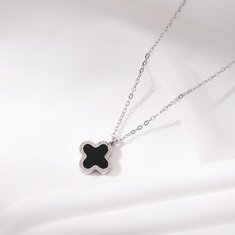 Non-Fading Lucky Titanium Steel Double-Sided Pendant Four-Leaf Clover Necklace Female Simple Premium Sense Niche Design Jewellery