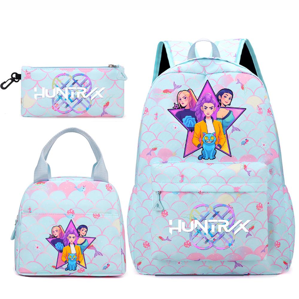 3Pcs/set Anime Cartoon Printed Backpack Handbag Pencil Case for Teenger Student Girl Boy Large Capacity Waterproof Bookbag