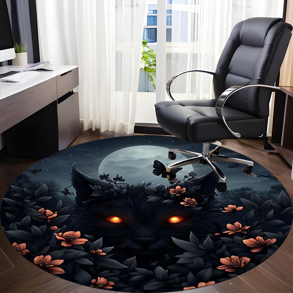 1pc Moonlit Beast Office Round Area Rug, Under Office Chairs Bedroom Living Room Home Decor, Room Deco, Available In Various Sizes 154