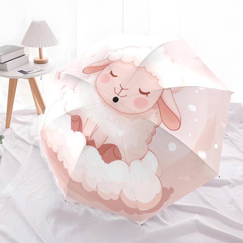 1 PC Automatic Folding Umbrella - Cute Pink Lamb Pattern, Portable & Foldable Design with 8 Ribs, Christmas Birthday Gifts